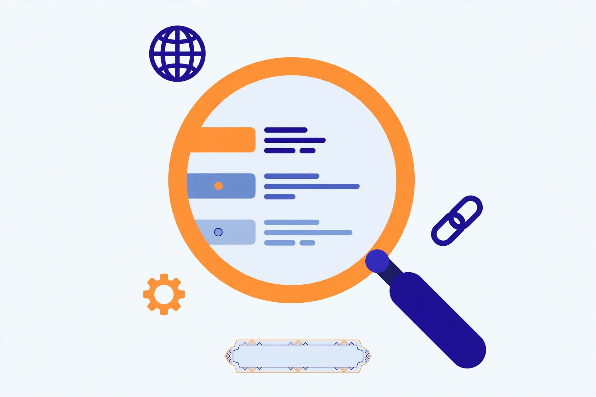 SEO kya hai: search results par magnifying glass ka illustration