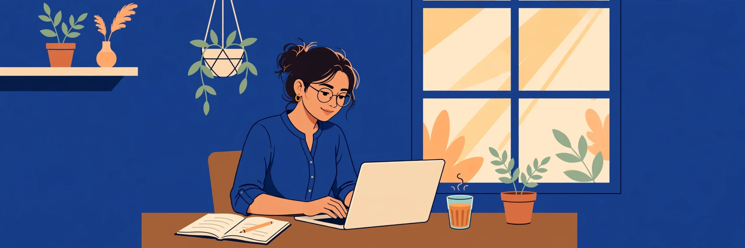 Concept illustration of a freelancer working from home on a laptop